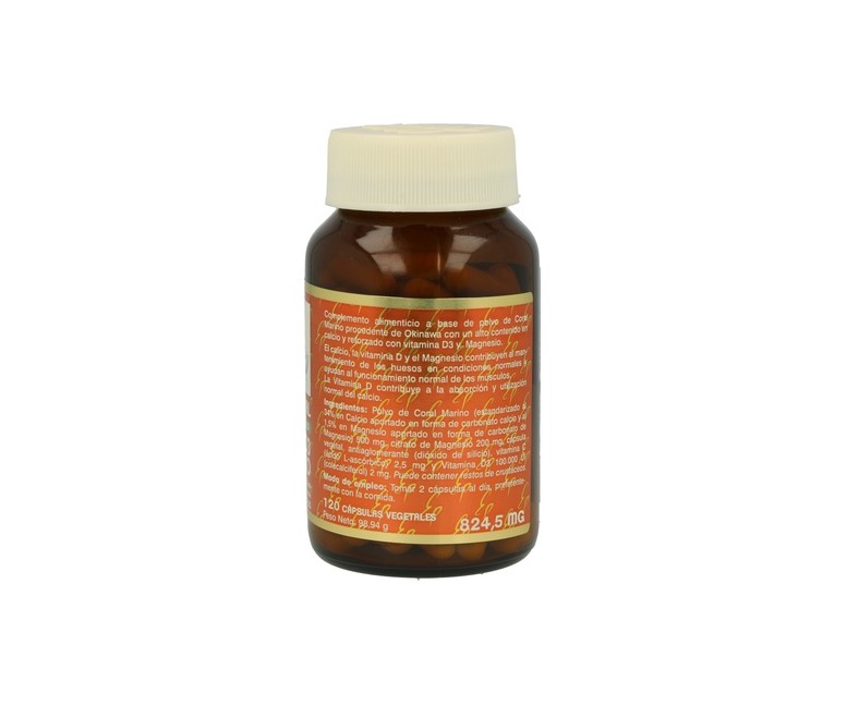Calcio coral con vitamina D3 y magnesio 120 cápsulas vegetales de 824.5 mg Estado Puro
