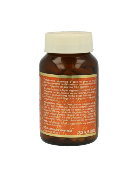 Calcio coral con vitamina D3 y magnesio 120 cápsulas vegetales de 824.5 mg Estado Puro