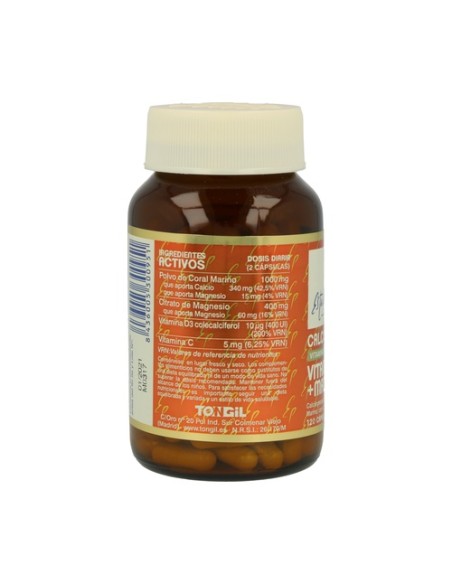 Calcio coral con vitamina D3 y magnesio 120 cápsulas vegetales de 824.5 mg Estado Puro