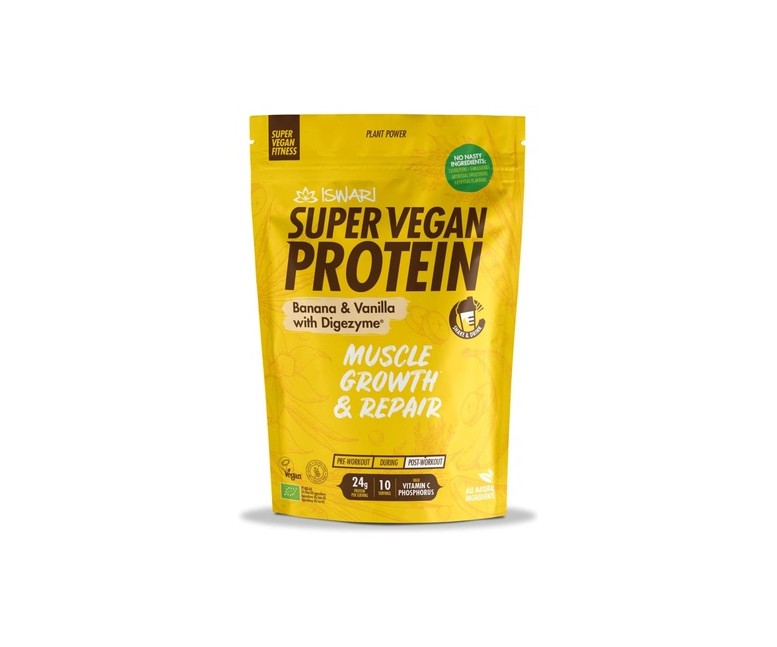 Proteína super vegana plátano y vainilla 350 g de polvo Iswari