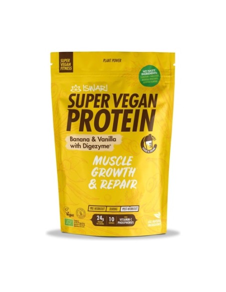 Proteína super vegana plátano y vainilla 350 g de polvo Iswari