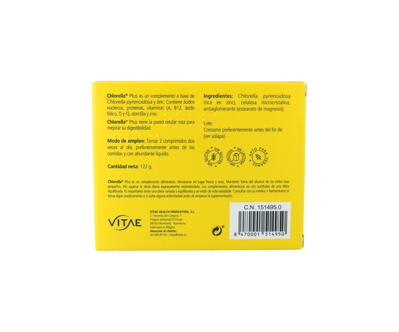 Chlorella Plus 120 comprimidos de 1000mg Vitae
