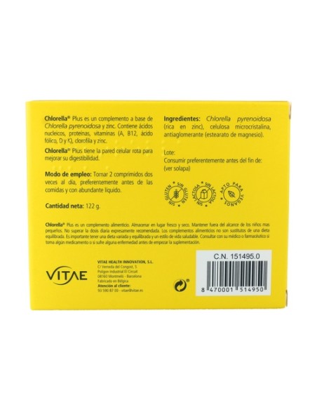Chlorella Plus 120 comprimidos de 1000mg Vitae
