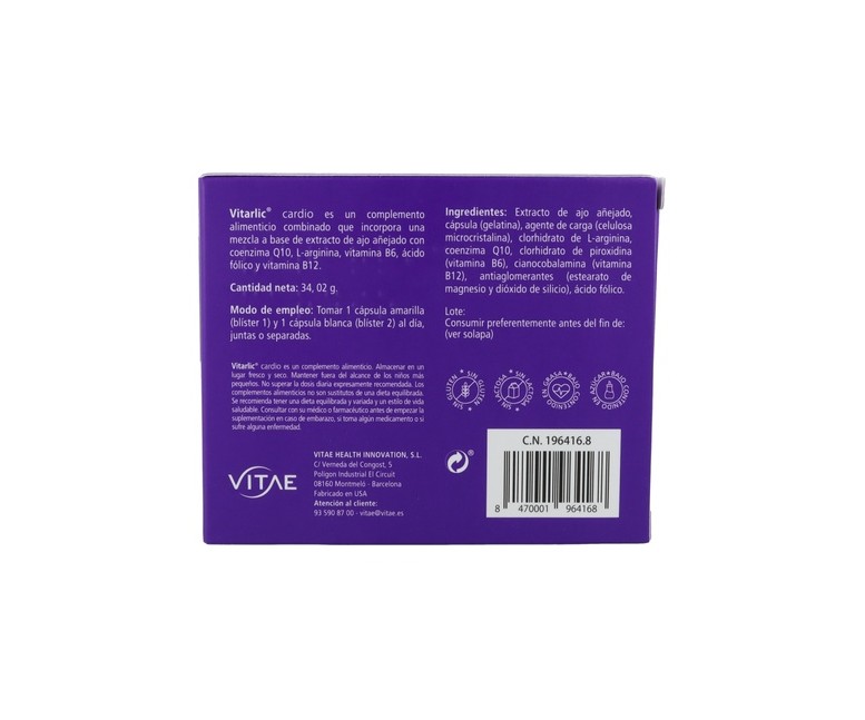 Vitarlic Cardio 60 cápsulas Vitae