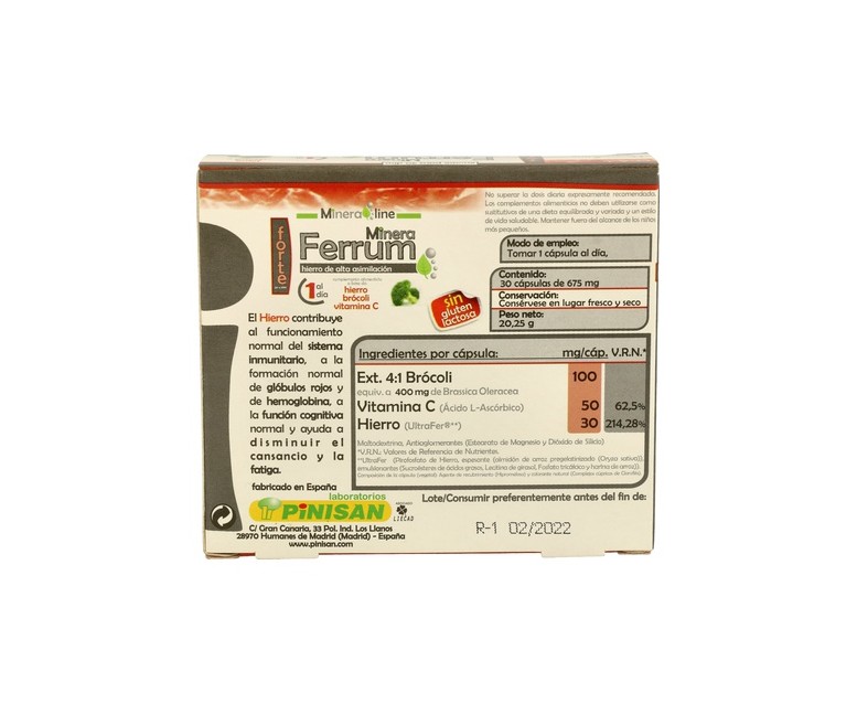 Mineraline Ferrum Forte 30 cápsulas Pinisan
