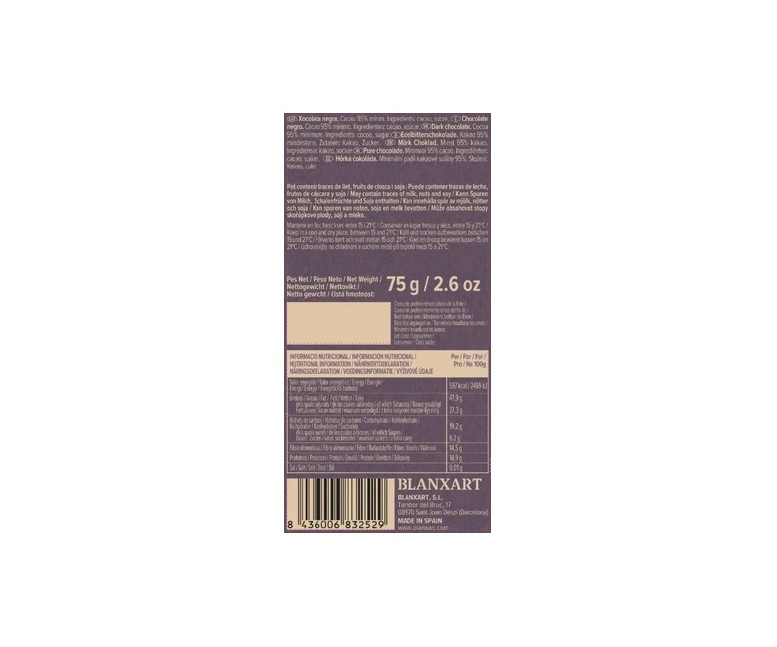 Chocolate negro Guayaquil 95% 75 g Blanxart
