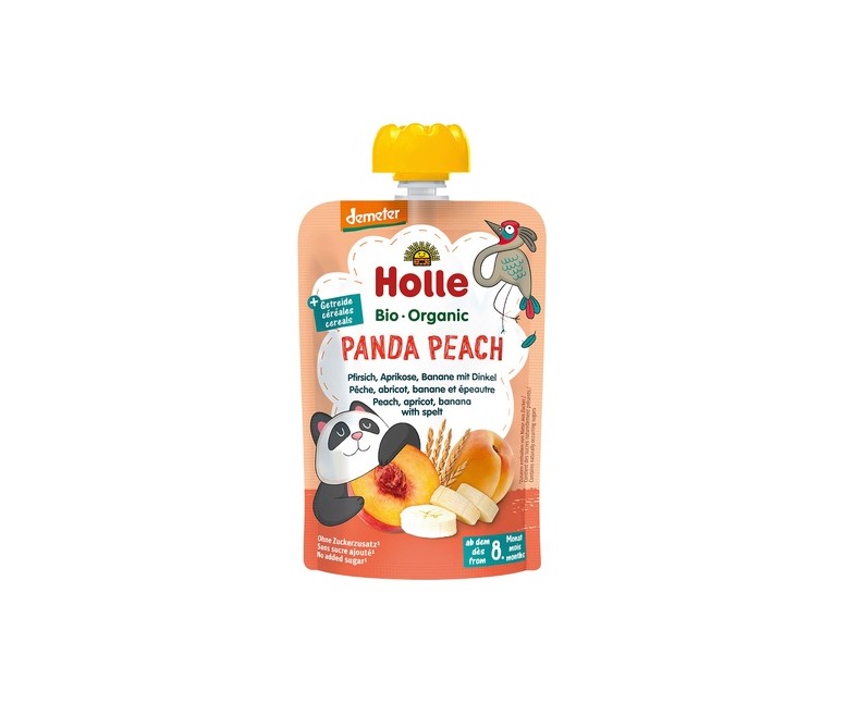 Panda peach melocotón, albaricoque, plátano y espelta +8 meses 100 g Holle