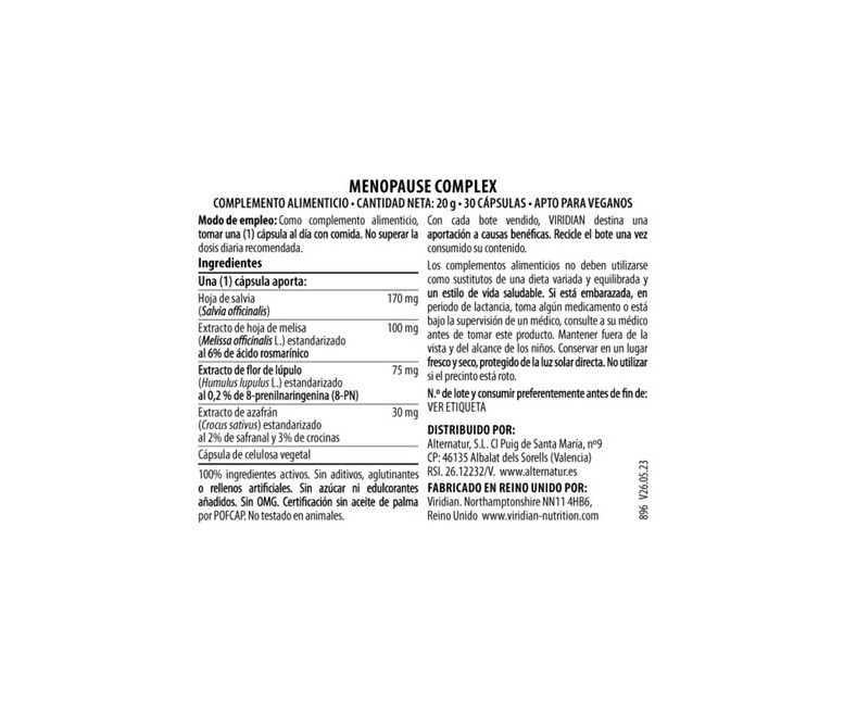 Menopause complex 30 cápsulas Viridian