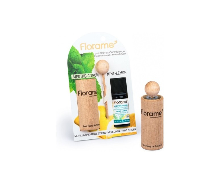 Difusor Provenzal de Madera + Aceite Esencial de Menta y Limón 3 unidades Florame