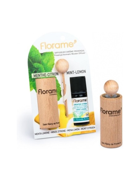 Difusor Provenzal de Madera + Aceite Esencial de Menta y Limón 3 unidades Florame