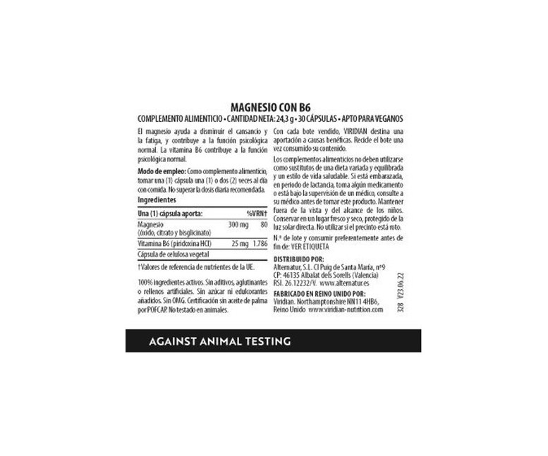 Magnesio Citrato con Vitamina B6 30 cápsulas Viridian
