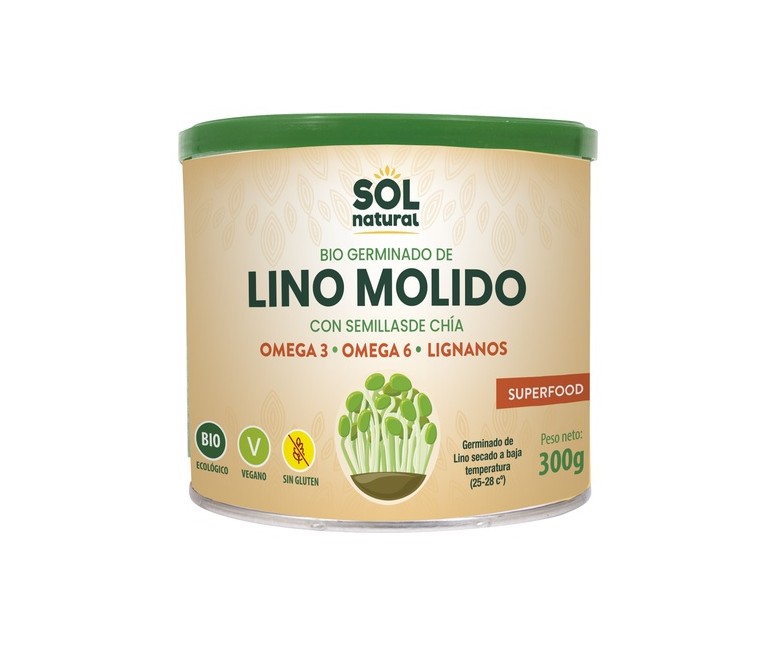 Germinado de lino molido con semillas de chía Bio 300 g de polvo Sol Natural