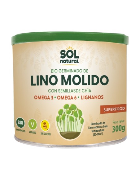 Germinado de lino molido con semillas de chía Bio 300 g de polvo Sol Natural
