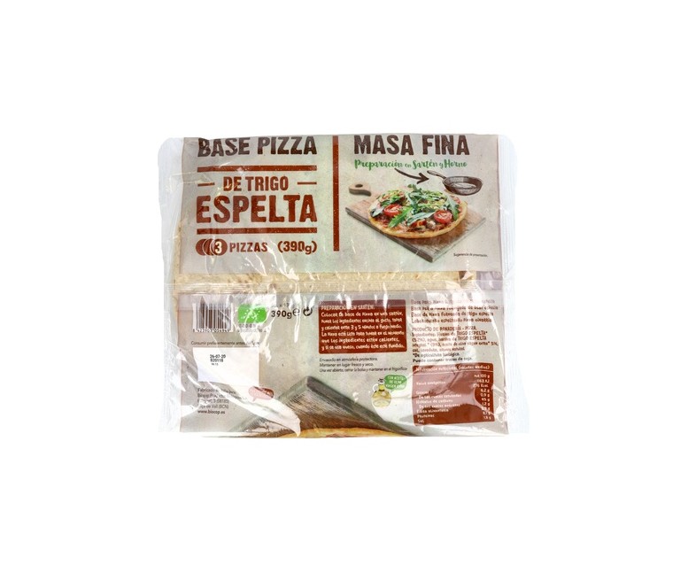 Base pizza masa fina de trigo espelta 390 g Biocop