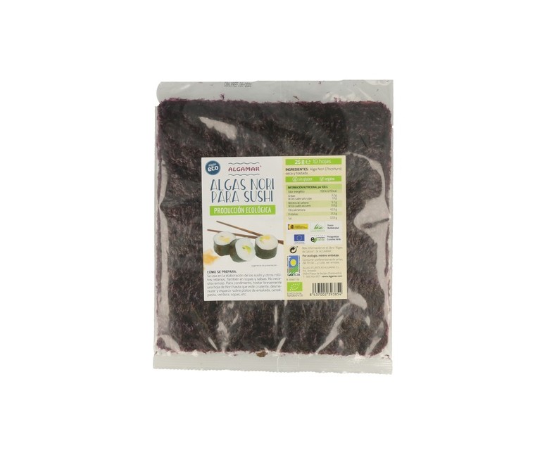 Algas Nori para sushi Bio 25 g Algamar