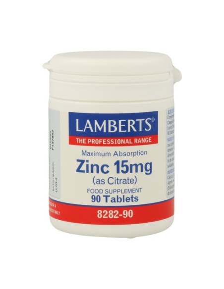Zinc como Citrato 90 tabletas de 15mg Lamberts