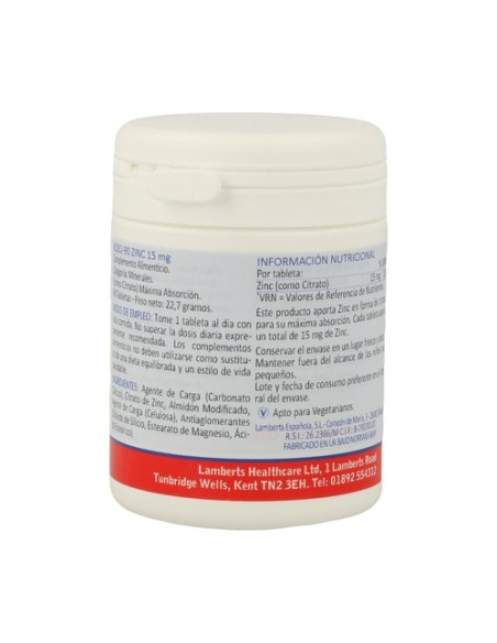 Zinc como Citrato 90 tabletas de 15mg Lamberts