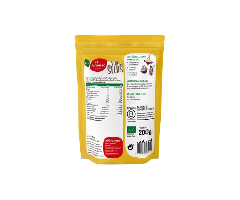 Vitaseeds semillas molidas de chía sin gluten Bio 200 g El Granero Integral