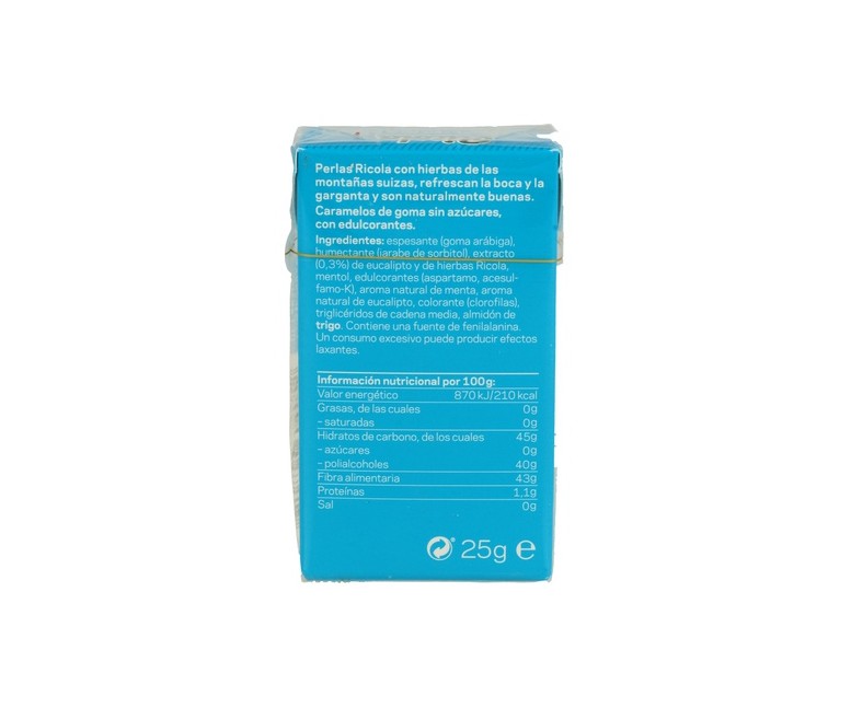 Perlas Ricola de Eucalipto Mentol sin Azúcar 25 g Ricola