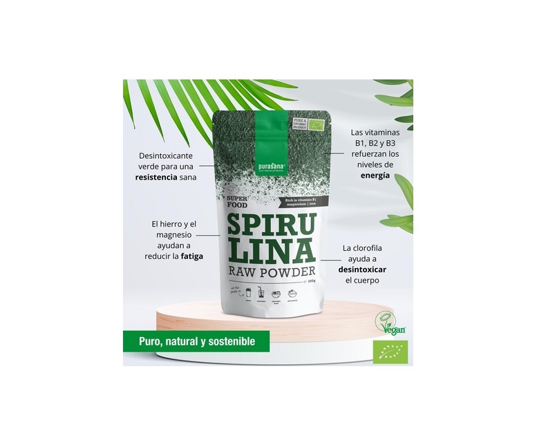 Espirulina vegana en polvo Bio 200 g de polvo Purasana