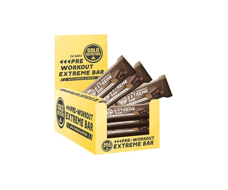Caja de barritas pre entreno de chocolate 24 Unidades de 46 g Gold Nutrition