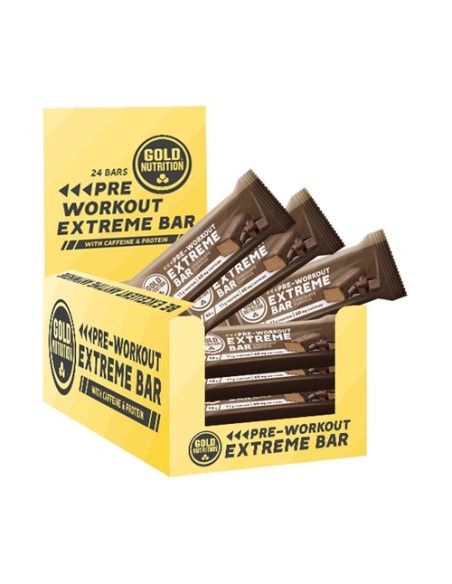 Caja de barritas pre entreno de chocolate 24 Unidades de 46 g Gold Nutrition