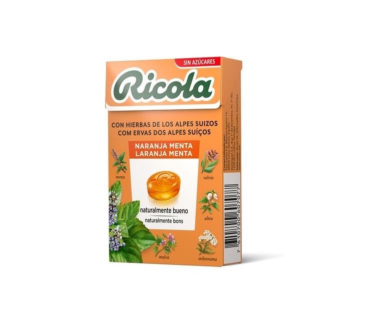 Caramelos de naranja y menta sin azúcar 50 g Ricola