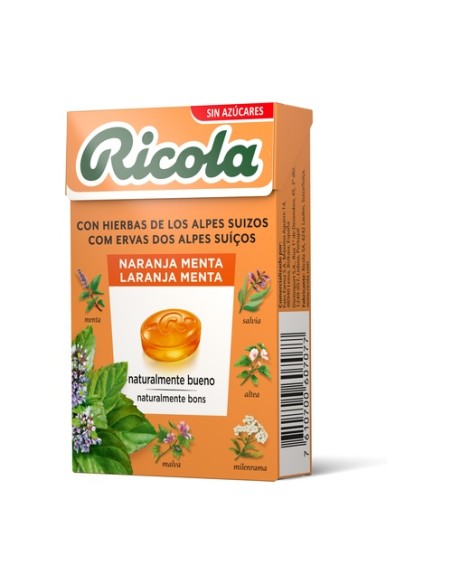 Caramelos de naranja y menta sin azúcar 50 g Ricola