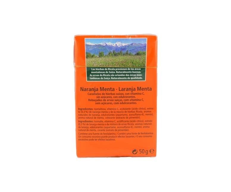 Caramelos de naranja y menta sin azúcar 50 g Ricola