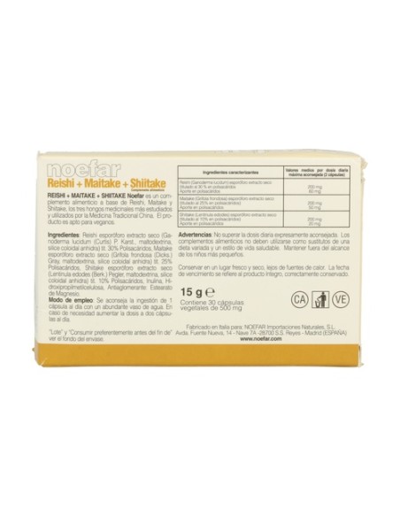 Reishi + Maitake + Shiitake 30 cápsulas Noefar