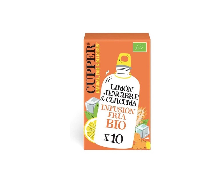 Infusión fría con limón, jengibre y cúrcuma Bio 10 bolsitas infusoras Cupper