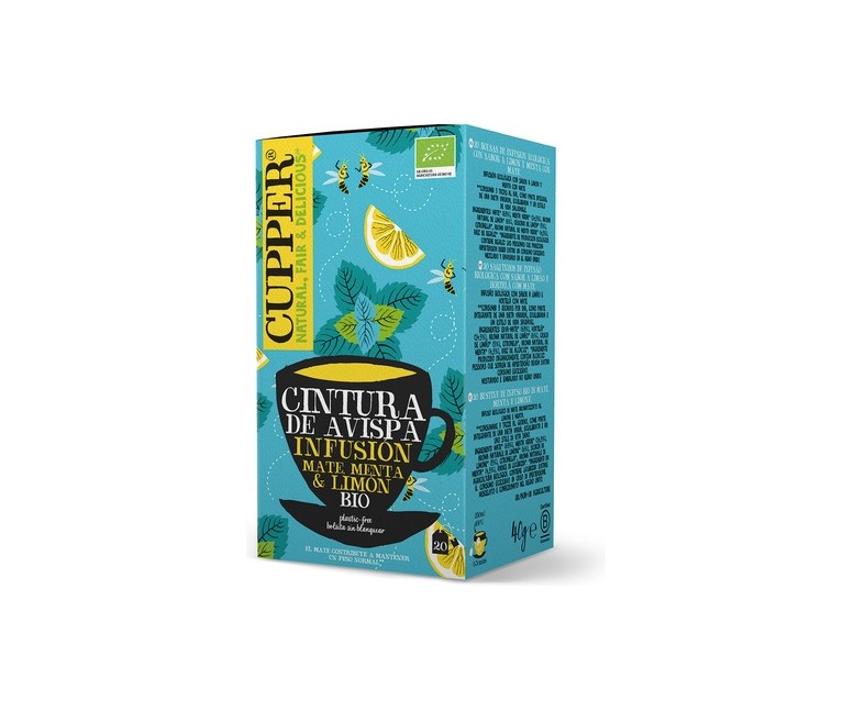 Infusión mate, menta y limón Bio 20 bolsitas infusoras de 2g Cupper