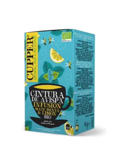 Infusión mate, menta y limón Bio 20 bolsitas infusoras de 2g Cupper