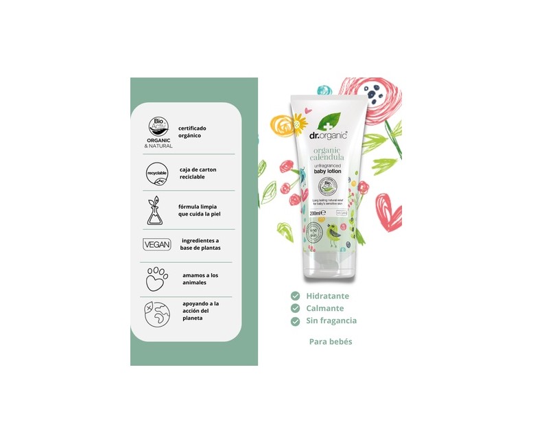 Loción para bebé sin fragancia de caléndula 200 ml Dr. Organic