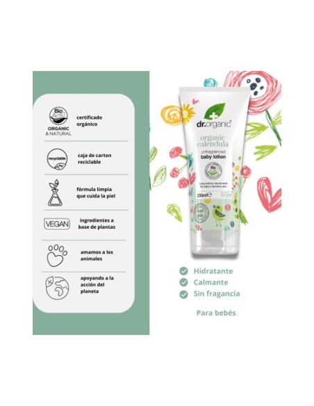 Loción para bebé sin fragancia de caléndula 200 ml Dr. Organic