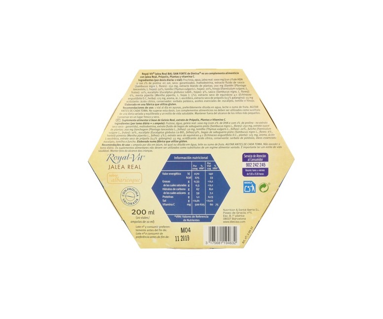 Jalea Real Bal-San Forte Royal-Vit 20 ampollas de 10 ml Dietisa