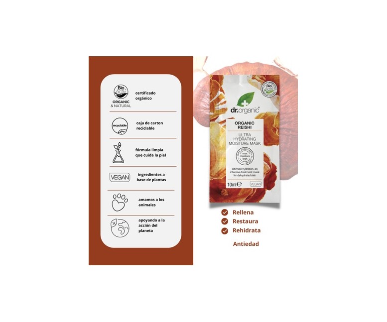 Mascarilla facial Reishi Mushrooms 1 sobres de 10ml Dr. Organic
