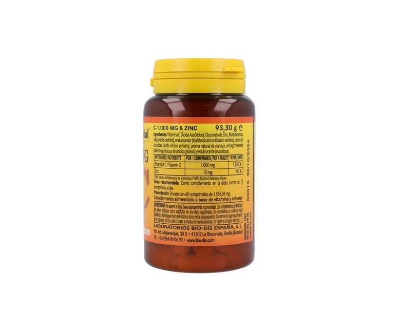 Vitamina C 1000 Mg + Zinc 60 comprimidos de 1000mg Nature Essential