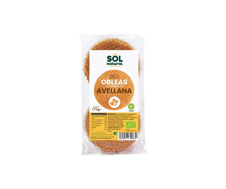 Obleas rellenas de avellana Bio 175 g Sol Natural