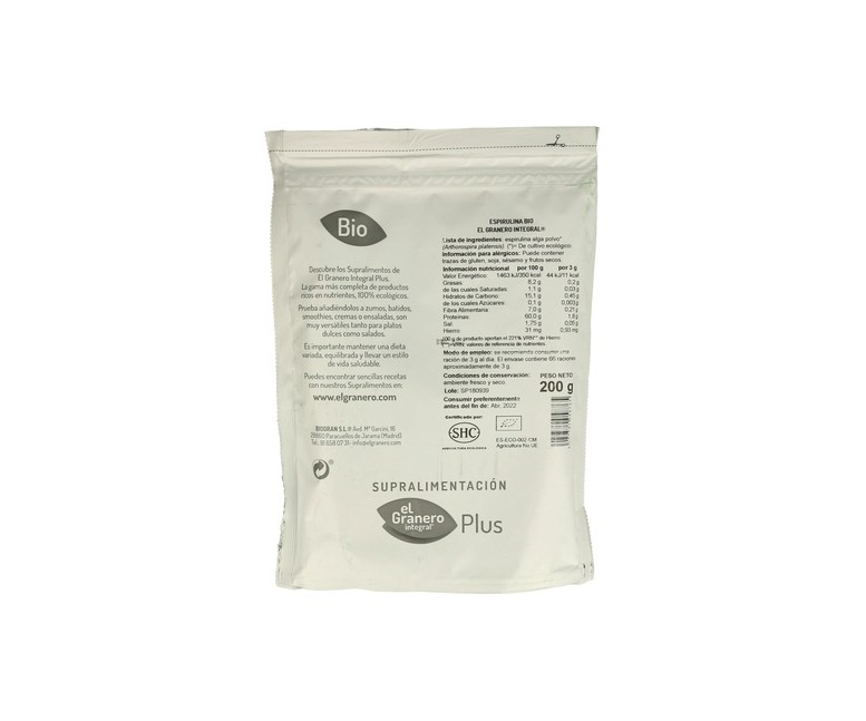 Espirulina Superalimento Bio 200 g El Granero Integral