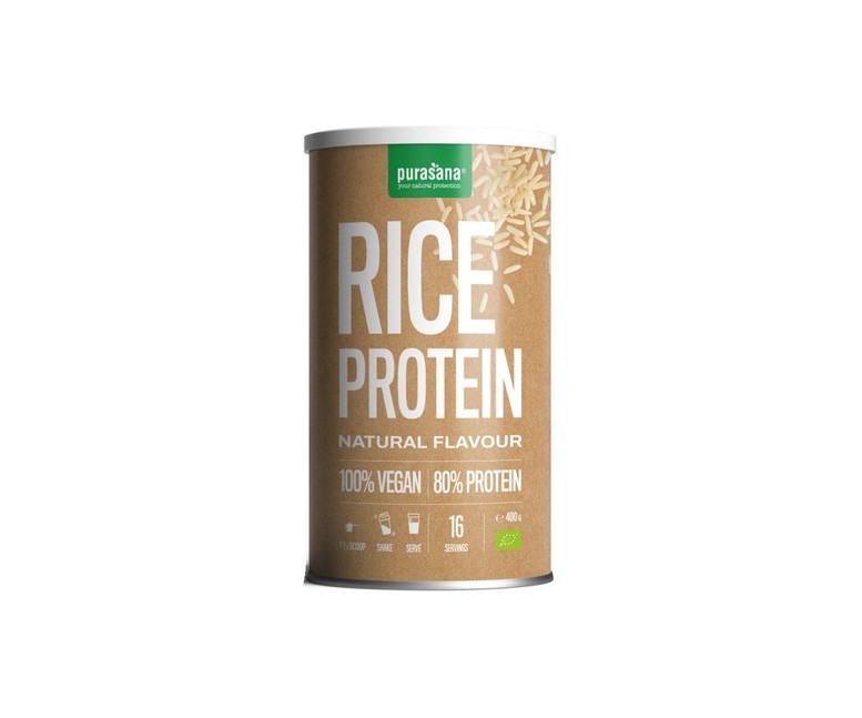 Proteína de arroz en polvo vegana y bio con sabor natural 400 g de polvo Purasana