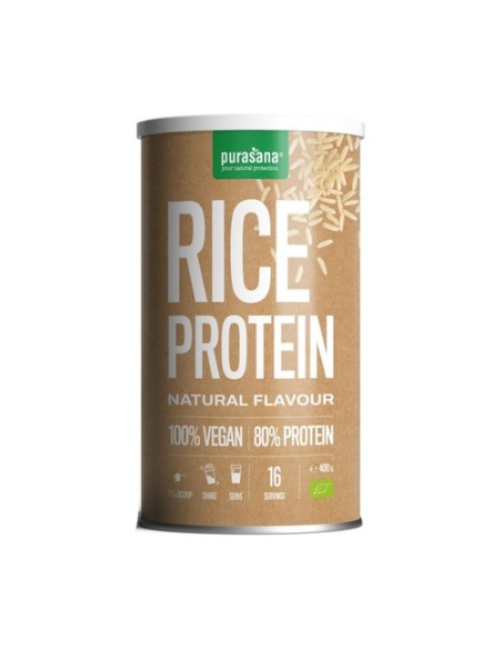 Proteína de arroz en polvo vegana y bio con sabor natural 400 g de polvo Purasana