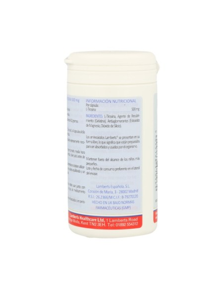 L-Tirosina 60 cápsulas de 500mg Lamberts