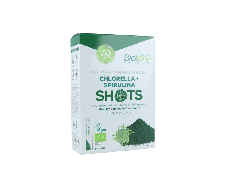 Chlorella+Espirulina Raw 20 Shots. Bio Sg Vegan 44 g Biotona