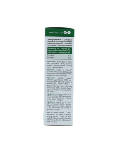 Chlorella+Espirulina Raw 20 Shots. Bio Sg Vegan 44 g Biotona
