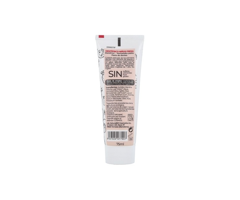 Dentífrico para niños 75 ml (Fresa) NaturaBIO Cosmetics