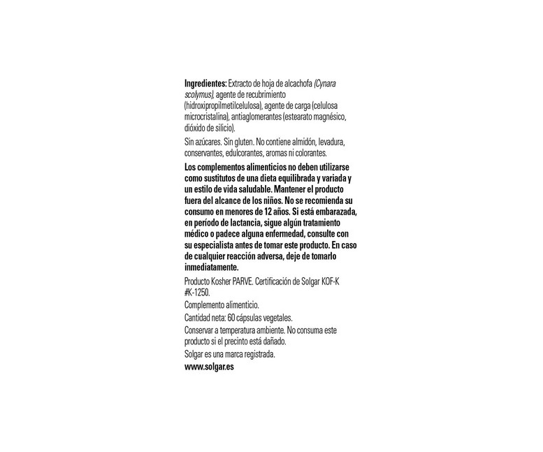 Alcachofa 60 cápsulas Solgar