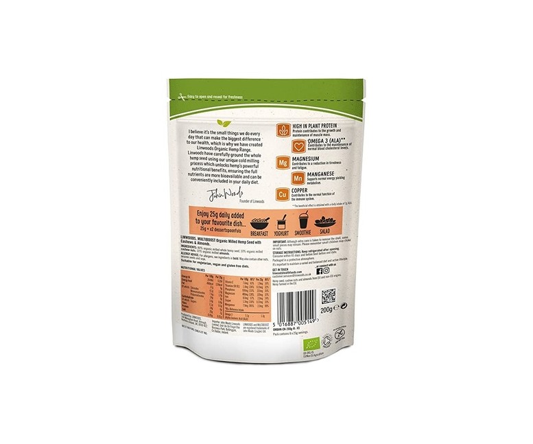 Semillas de cáñamo molidas y frutos secos 200 g Linwoods