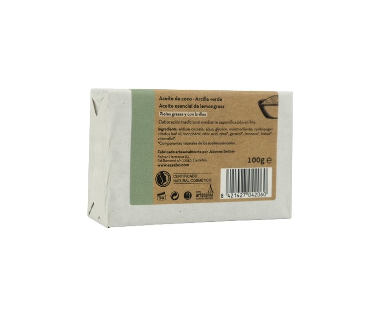 Jabón natural arcilla verde 1 unidad de 100g Essabo