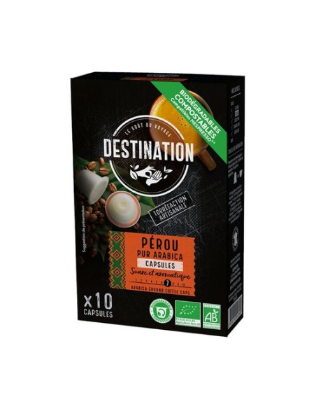 Cápsulas Biodegradables Pur Arábica Perú Bio 10 cápsulas de 5.5g Destination Bio